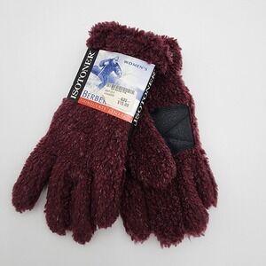 ISOTONER Berber Women's L‎ Ski WINTER GLOVES Thinsulate Lined Burgundy Black VTG
